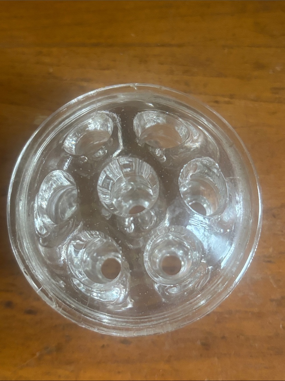 Vintage clear glass  7 stem flower stem “frog” flower holder